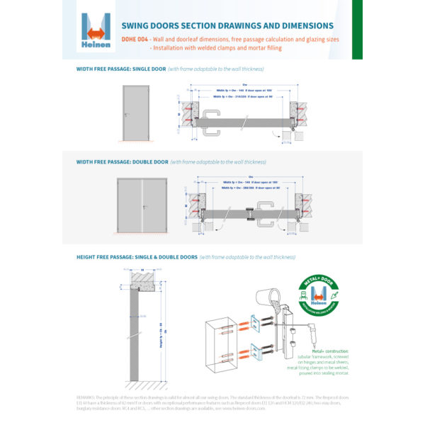 DOHE 004 - Swing doors section drawings and dimensions